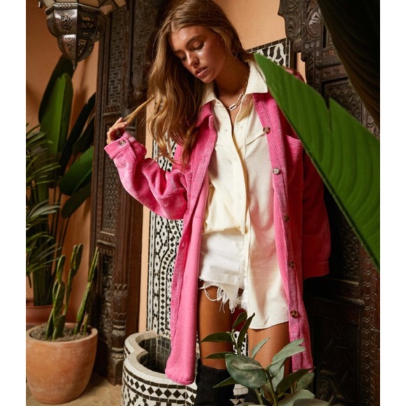 Luxurious Soft Pink Chenille Oversized Button Down Duo Cardigan/Jacket - Picture 7 of 11